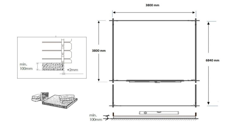 Caseta de jardín de madera-4x4 m - 28 m2 con terraza