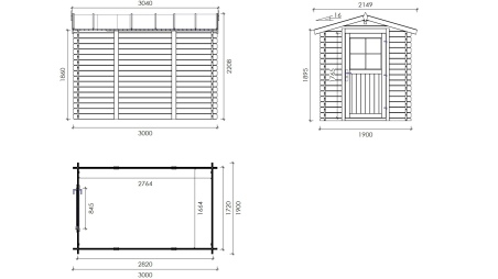 Caseta de jardin de madera 5.7 m2 - 1.9x3 m - 28 mm  