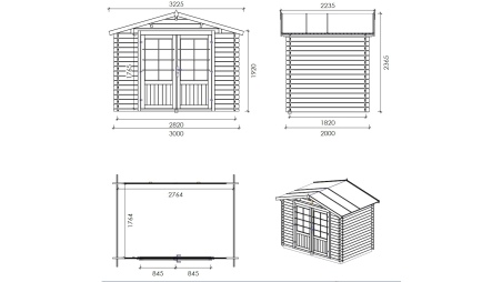 Caseta de jardin de madera 6 m2 - 3x2 m - 28 mm  