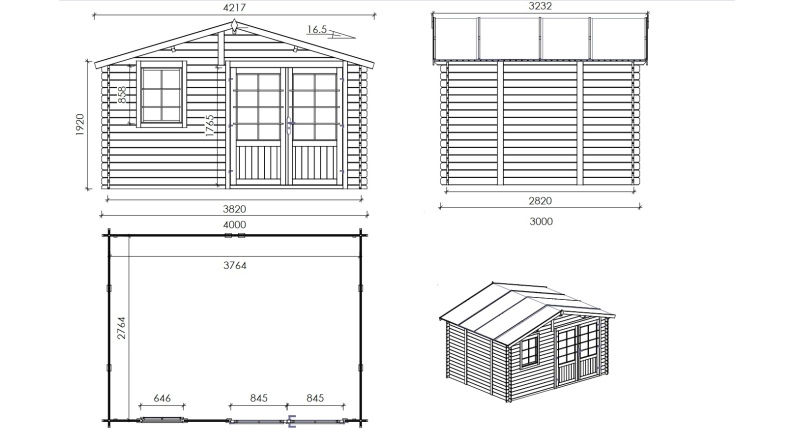 Caseta de jardín de madera 12 m2 - 4x3 m - 28 mm