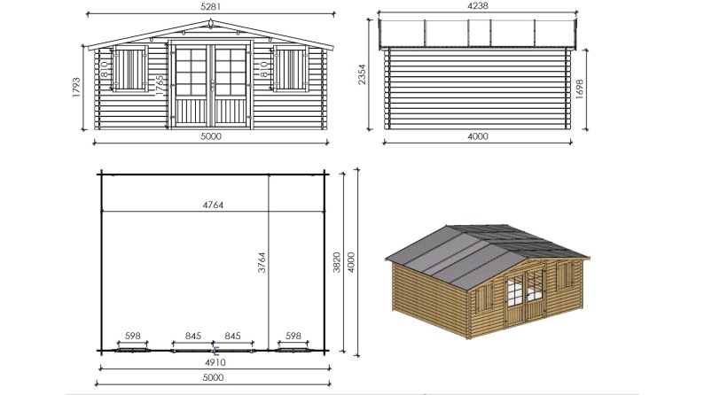 Caseta de jardín de madera 20 m2 - 5x4 m - 28 mm - impregnada