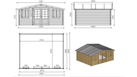 Caseta de jardín de madera 20 m2 - 5x4 m - 28 mm - impregnada