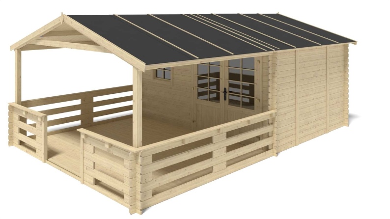 Caseta de jardín de madera-4x3 m - 24 m2 con terraza