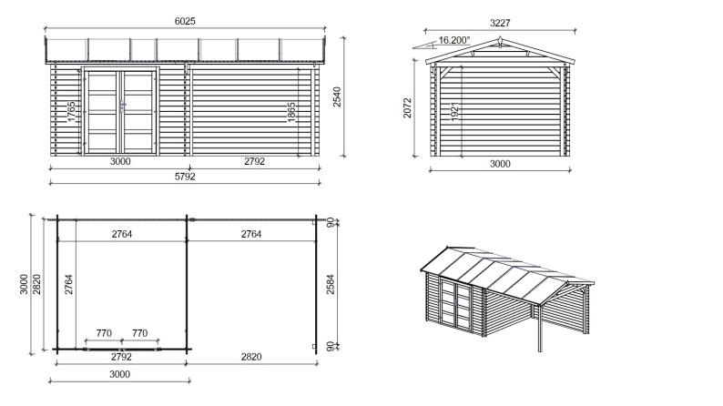 Caseta de jardín de madera 17.4 m2 - 5.79x3 m - 28 mm - impregnada