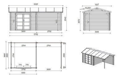 Caseta de jardín de madera 17.4 m2 - 5.79x3 m - 28 mm - impregnada