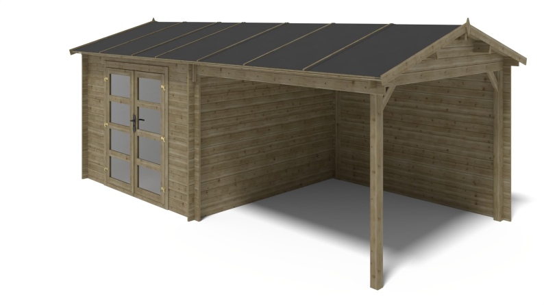 Caseta de jardín de madera 17.4 m2 - 5.79x3 m - 28 mm - impregnada