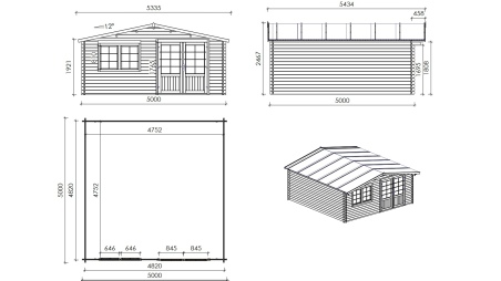 Caseta de jardín de madera 25 m2 - 5x5 m - 34 mm