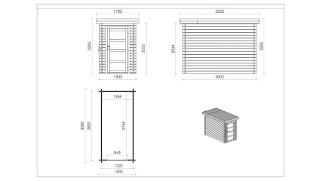 Caseta de jardín de madera 4.5 m2 - 1.5x3 m - 28 mm - impregnada