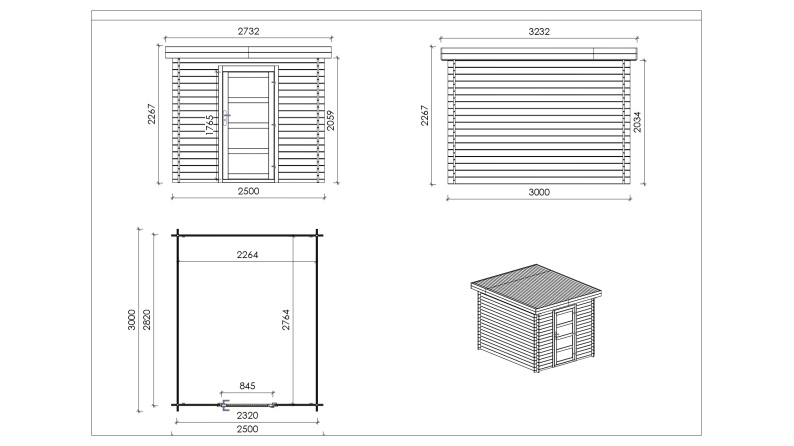 Caseta de jardín de madera 7.5 m2 - 2.5x3 m - 28 mm - impregnada