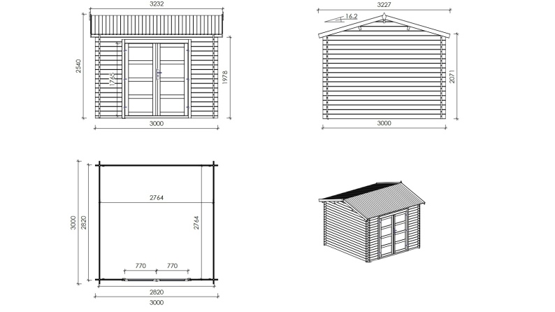 Caseta de jardín de madera 9 m2 - 3x3 m - 28 mm - impregnada