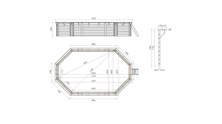 Piscina de madera 6.57x4.07 - H.1.2 m vigas a atornillar