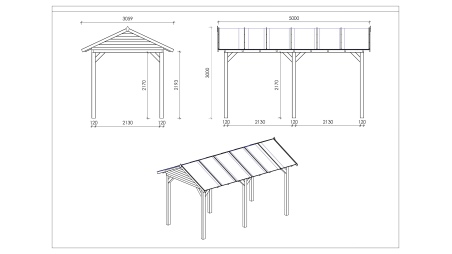 Pérgola de jardín 5x3.06 m con paneles - Impregnada