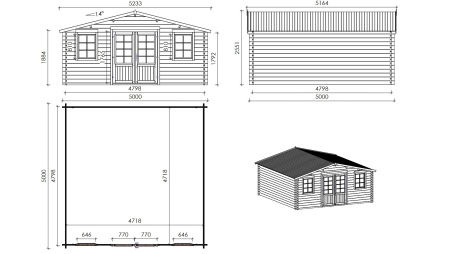 Caseta de jardín de madera 25 m2 - 5x5 m - 40 mm - impregnada