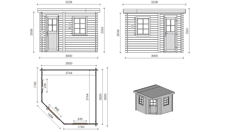 Caseta de jardín de madera 8 m2 - 3x3 m - 28 mm - impregnada