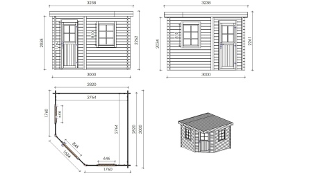 Caseta de jardín de madera 8 m2 - 3x3 m - 28 mm - impregnada