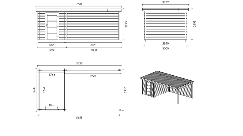 Caseta de jardín de madera 6 m2 - 5.84x3 m - 28 mm - impregnada