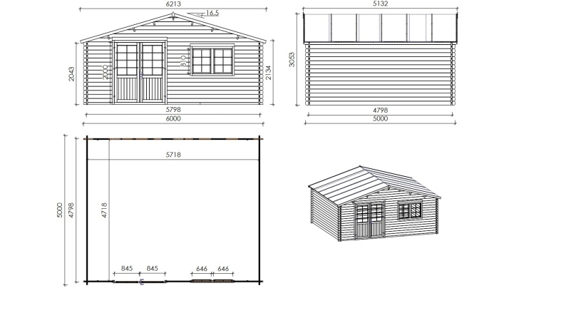 Caseta de jardín de madera 30 m2 - 6x5 m - 40 mm