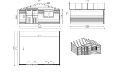 Caseta de jardín de madera 30 m2 - 6x5 m - 40 mm