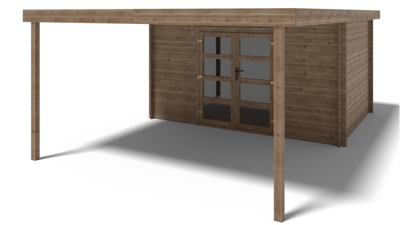 Caseta de jardín de madera – 4x3 m con extensión  x m - 12 m² – impregnada