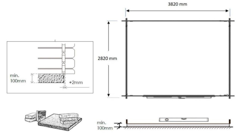 Caseta de jardín de madera – 4x3 m con extensión 4x2.76m - 12 m² – impregnada