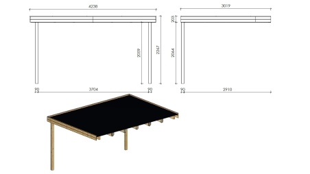 Caseta de jardín de madera – 4x3 m con extensión  x m - 12 m² – impregnada