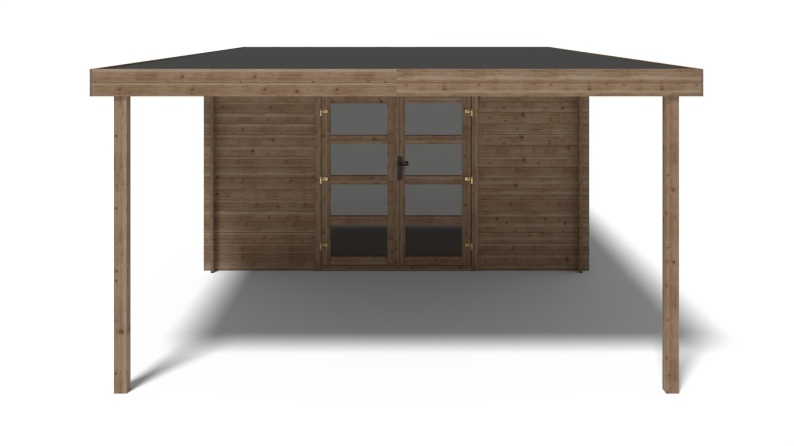 Caseta de jardín de madera – 4x3 m con extensión 4x2.76m - 12 m² – impregnada