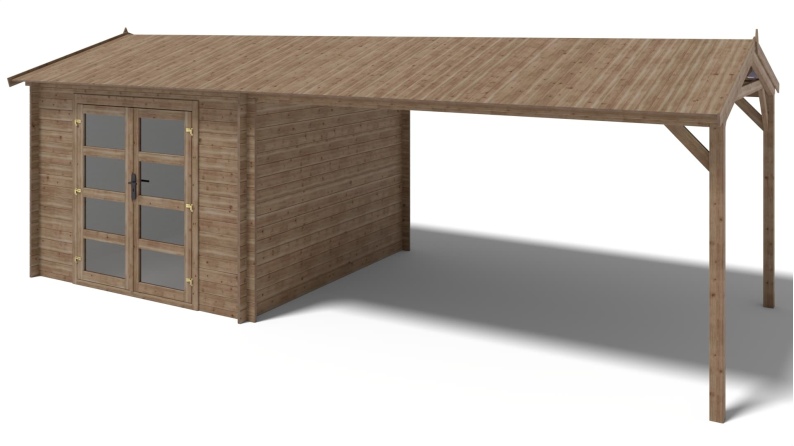 Caseta de jardín de madera – 3x3 m con extensión 3x2.76 m - 20 m² – impregnada