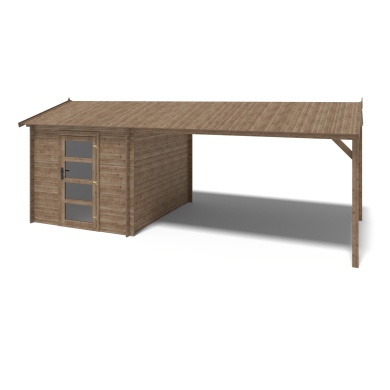 Caseta de jardín de madera – 2.5x3 m con extensión 2.5x2.76 m - 18.56 m² – impregnada