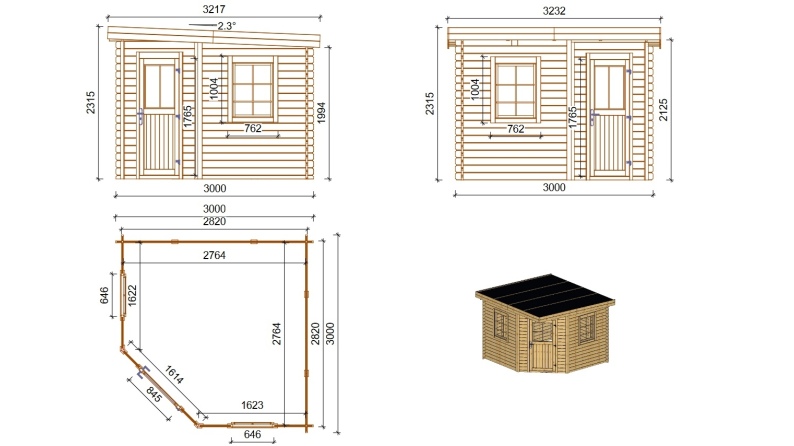 Caseta de jardín de madera 8 m2 - 3x3 m - 28 mm - impregnada