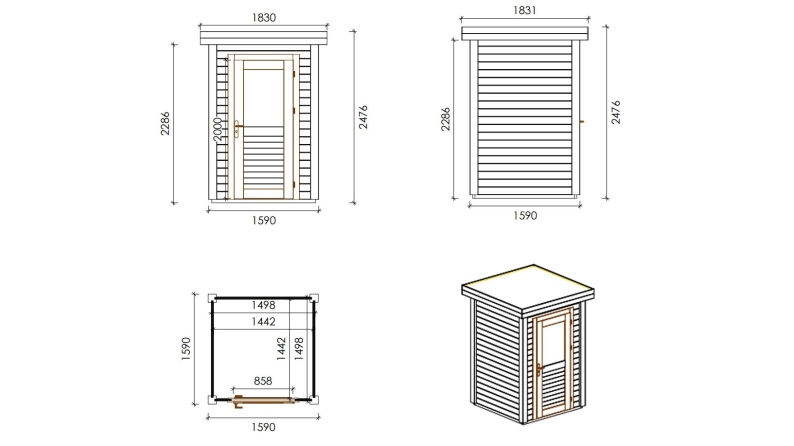 Caseta de jardín de madera Mira 1.59x1.59 m - 2.53 m2 - 28 mm – impregnada