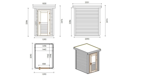 Caseta de jardín de madera Mira 1.59x2.09 m - 3.32 m2 - 28 mm – impregnada