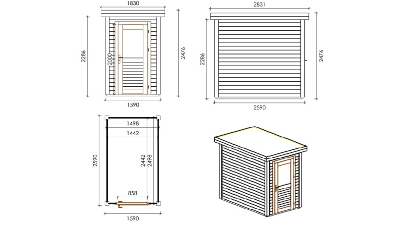 Caseta de jardín de madera Mira 1.59x2.59 m - 4.12 m2 - 28 mm – impregnada