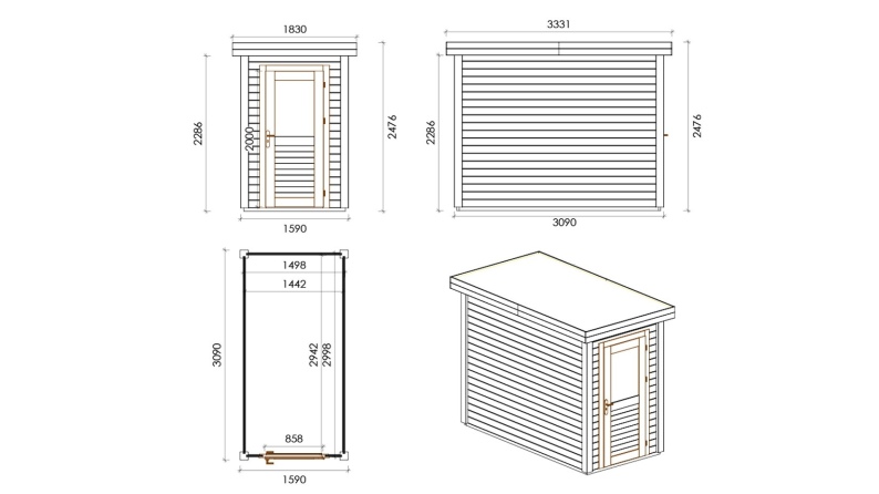 Caseta de jardín de madera Mira 1.59x3.09 m - 4.91 m2 - 28 mm – impregnada