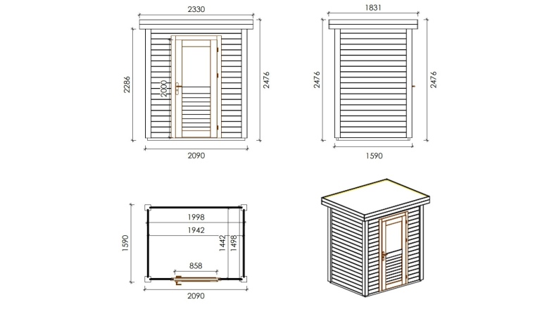 Caseta de jardín de madera Vala 2.09x1.59 m - 3.32 m2 - 28 mm – impregnada