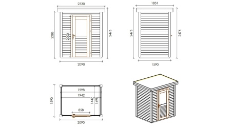 Caseta de jardín de madera Vala 2.09x1.59 m - 3.32 m2 - 28 mm – impregnada