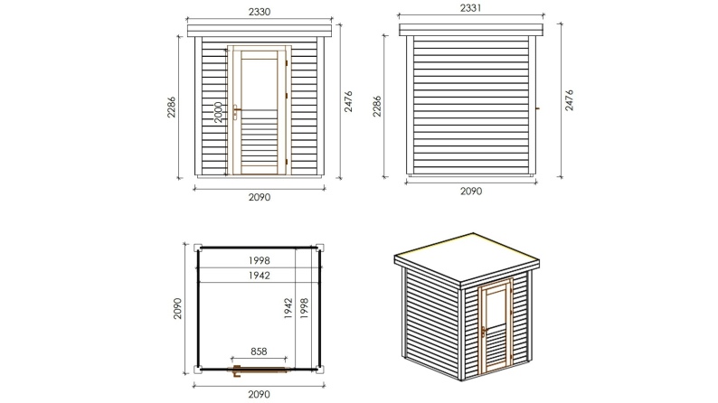 Caseta de jardín de madera Vala 2.09x2.09 m - 4.37 m2 - 28 mm – impregnada