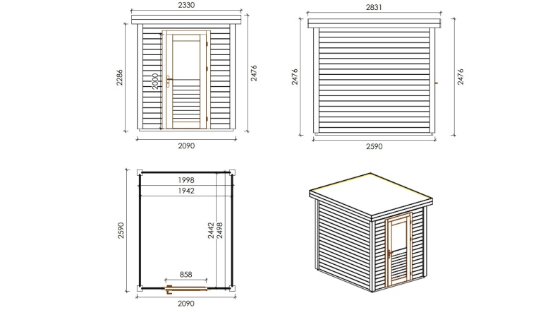 Caseta de jardín de madera Vala 2.09x2.59 m - 5.41 m2 - 28 mm – impregnada