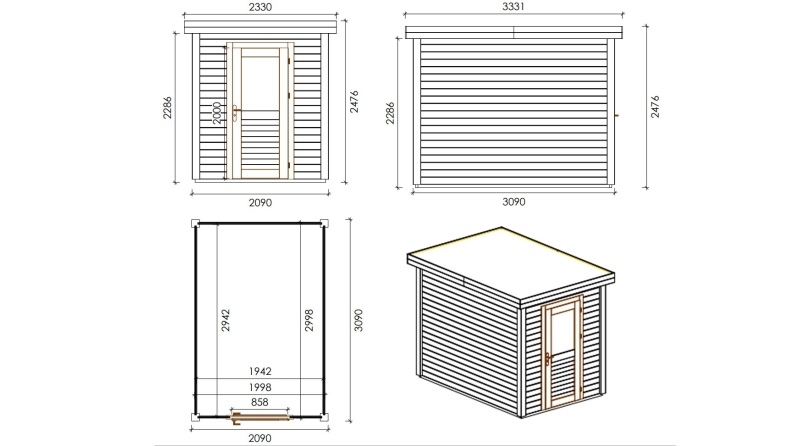 Caseta de jardín de madera Vala 2.09x3.09 m - 6.46 m2 - 28 mm – impregnada