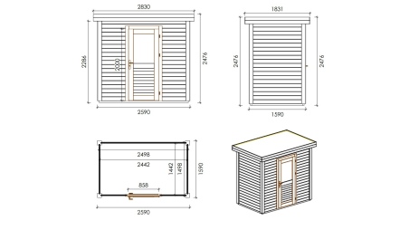 Caseta de jardín de madera Rava 2.59x1.59 m - 4.12 m2 - 28 mm – impregnada