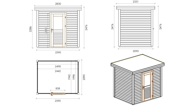 Caseta de jardín de madera Rava 2.59x2.09 m - 5.41 m2 - 28 mm – impregnada