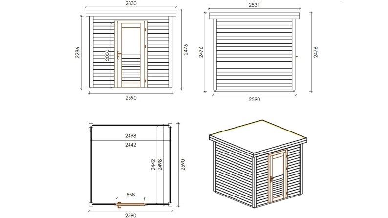 Caseta de jardín de madera Rava 2.59x2.59 m - 6.71 m2 - 28 mm – impregnada