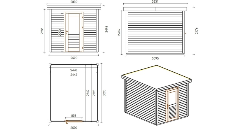Caseta de jardín de madera Rava 2.59x3.09 m - 8 m2 - 28 mm – impregnada