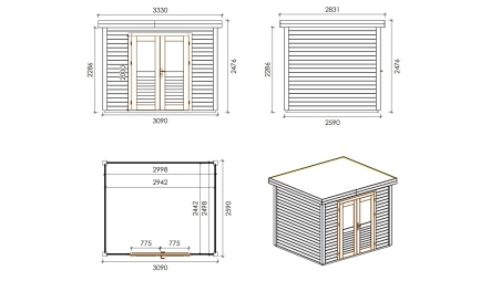 Caseta de jardín de madera  3.09x2.59 m - 8 m2 - 28 mm – impregnada