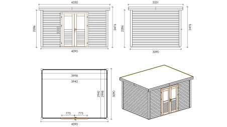 Caseta de jardín de madera Freya 4.09x3.09 m - 12.64 m2 - 28 mm – impregnada