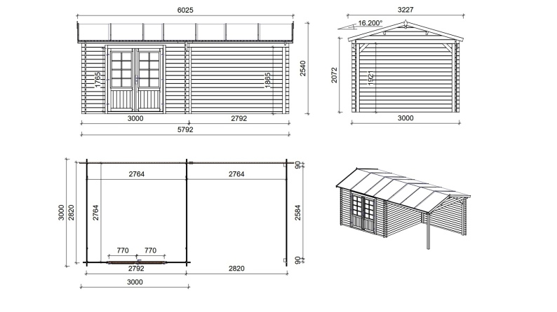 Caseta de jardín de madera 18 m2 - 5.79x3 m - 28 mm