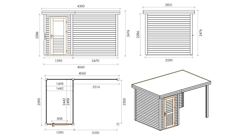 Caseta de jardín de madera Mira 4.06x2.59 m - 10.51 m2 - 28 mm – impregnada
