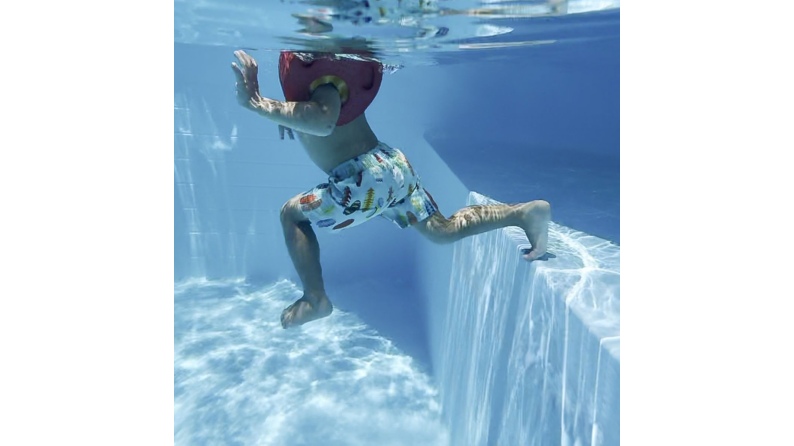 Piscina de madera NEMO 4.3 x 3 - H.1.18 m con playa, azul claro, con vigas a encastrar en la solera