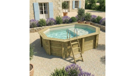 Piscina de madera NEMO 4.3 x 3 - H.1.18 m con playa, arena, con vigas a encastrar en la solera