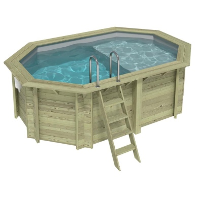 Piscina de madera NEMO 4.3 x 3 - H.1.31 m con playa, gris, con vigas a encastrar en la solera