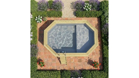 Piscina de madera NEMO 4.3 x 3 – H.1.31 m con playa, gris, sobre bastidor - sin solera